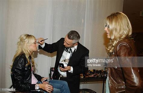 Kimberly Stewart having her makeup done by Chanel makeup 